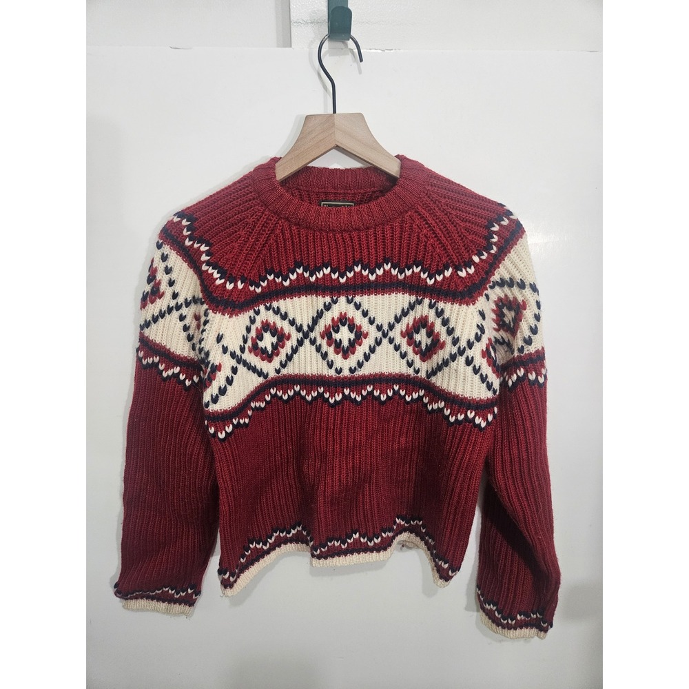 Abercrombie & Fitch Vintage Wool Fair Isle Sweater Red Burgundy Womens Small